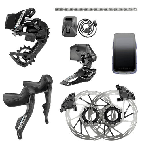 Grupo de Peças SRAM Force AXS E1 Flat Mount + GPS Hammerhead Karoo (GPS Karoo,Rotor Paceline A2 160mm CenterLock)